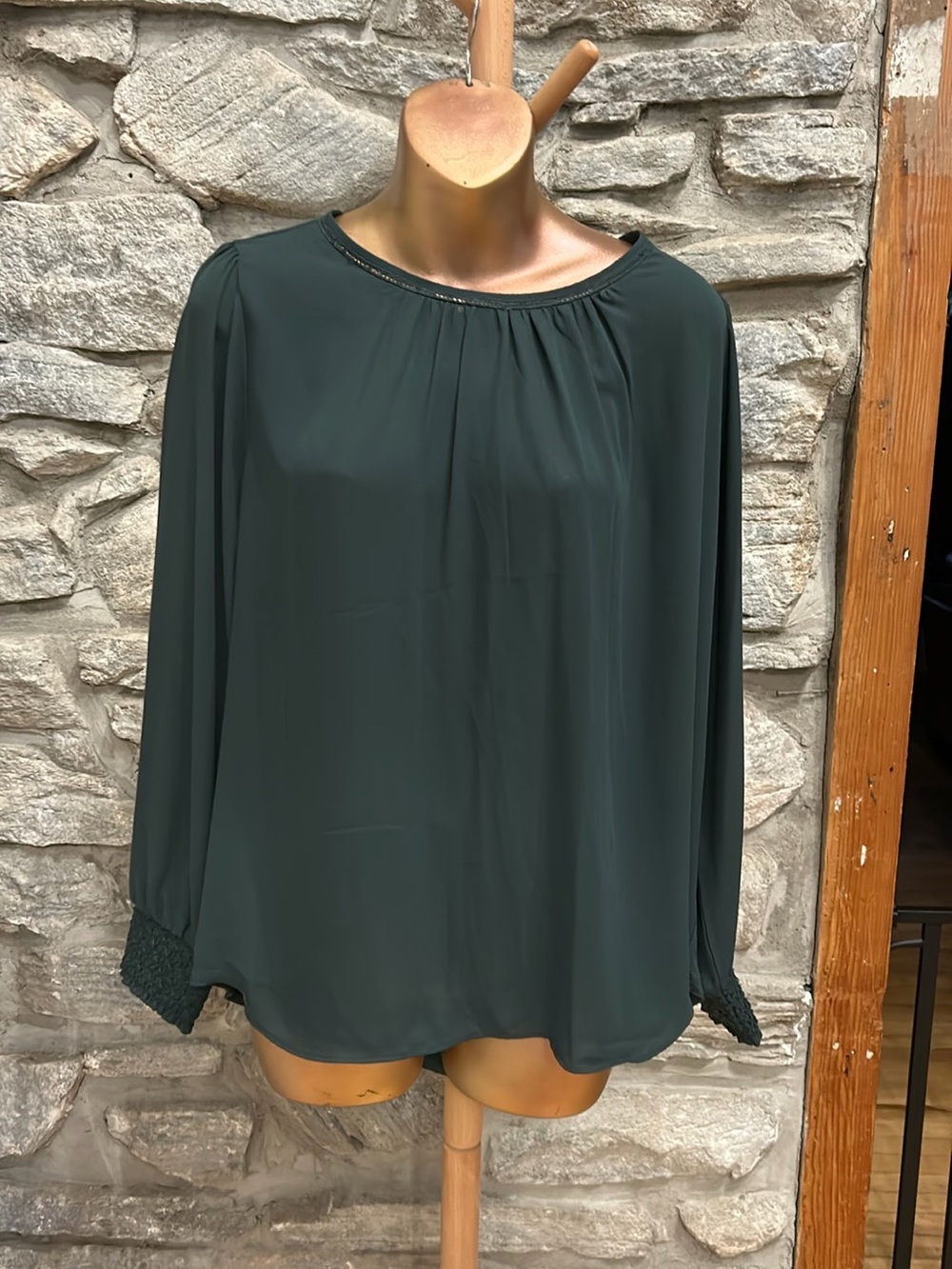 Dark Green Long-Sleeve Blouse